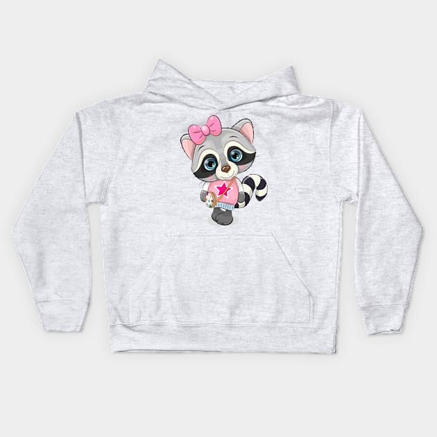 Cute Raccoon Kids Hoodie by Reginast777